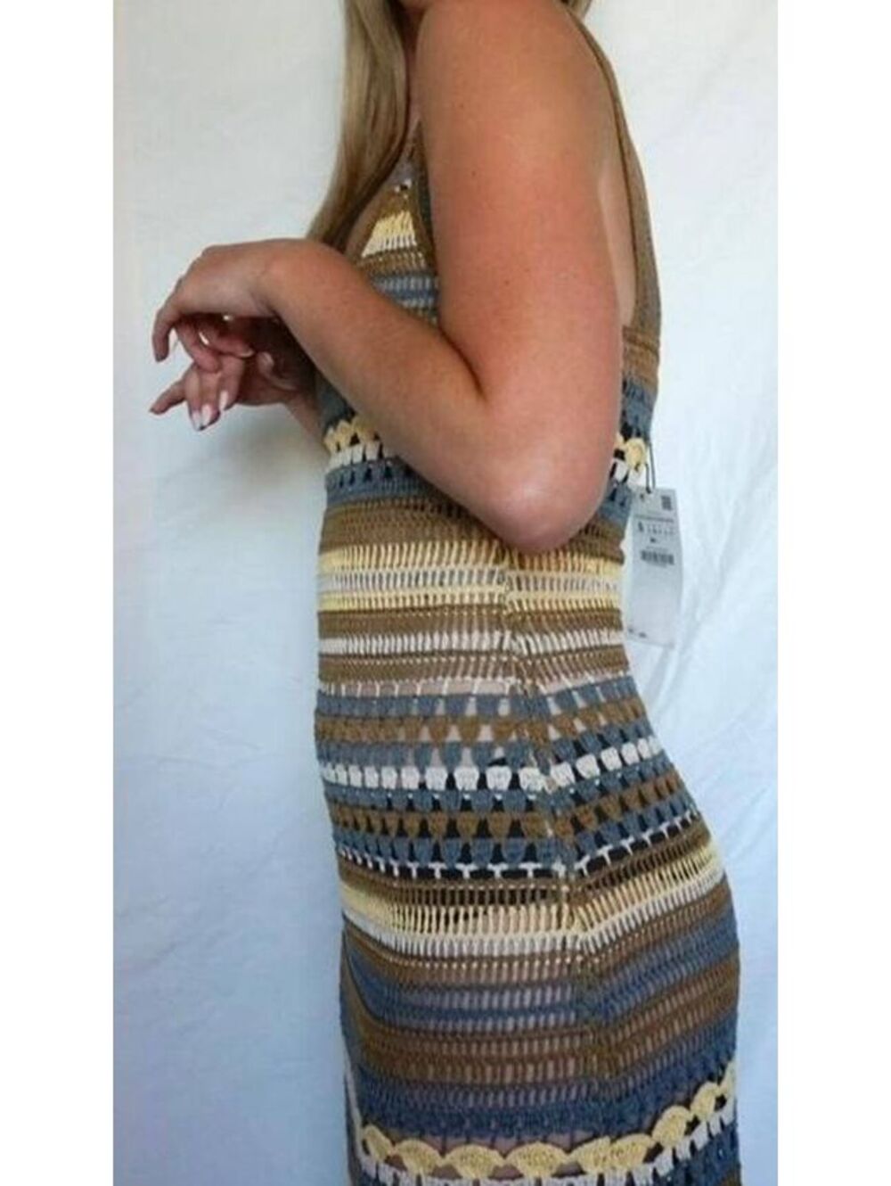 ZARA Medium Brown Multicolor Crochet Midi Dress M